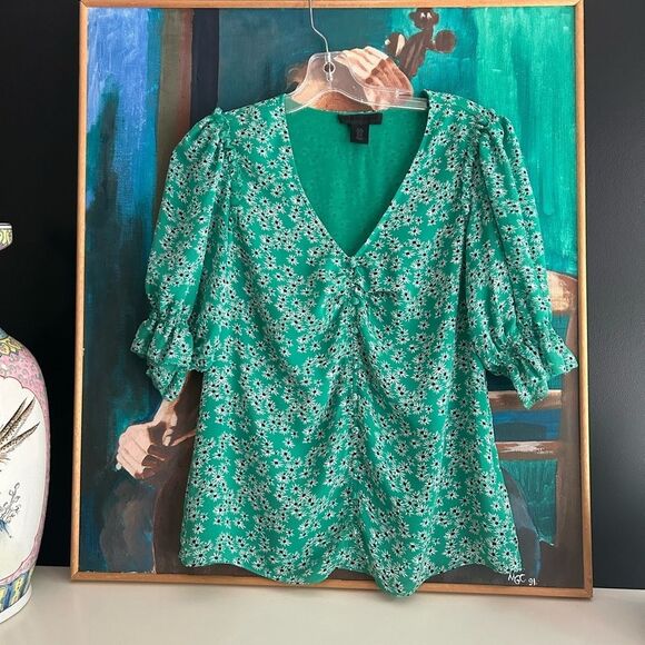 Maison Cinqcent Elegant Green Floral Women's Blouse M - Picture 13 of 13